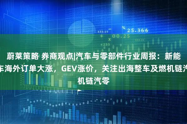 蔚莱策略 券商观点|汽车与零部件行业周报：新能源车海外订单大涨，GEV涨价，关注出海整车及燃机链汽零